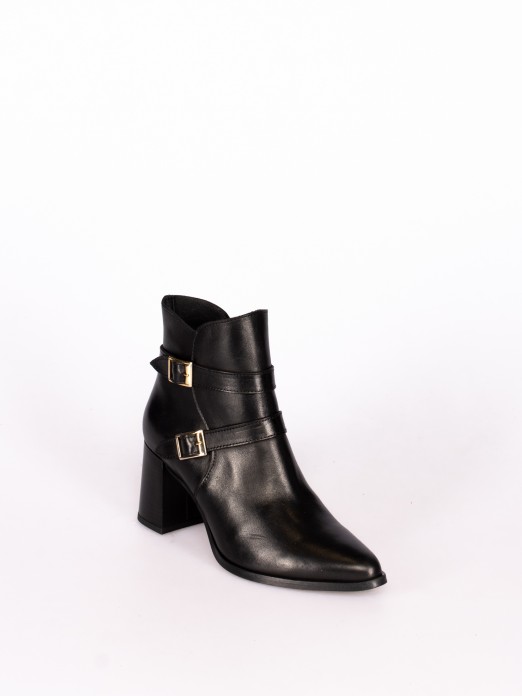 High-Heel Leather Boot with Buckles