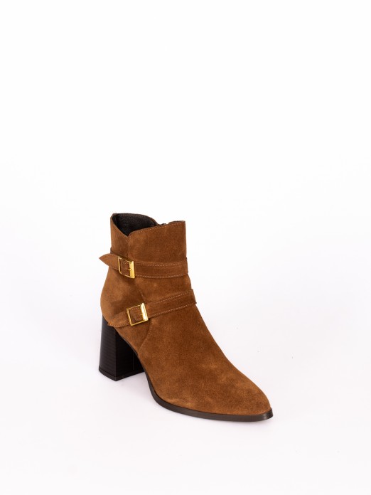 High-Heel Suede Boot with Buckles