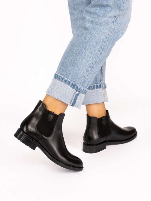 Elastic Leather Ankle Boot