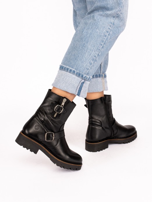 Biker Boot in Leather, Structured Sole