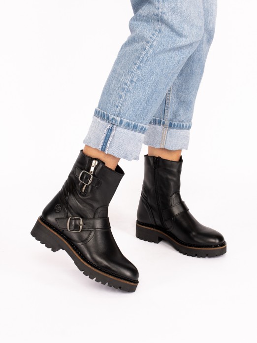 Biker Boot in Leather, Structured Sole