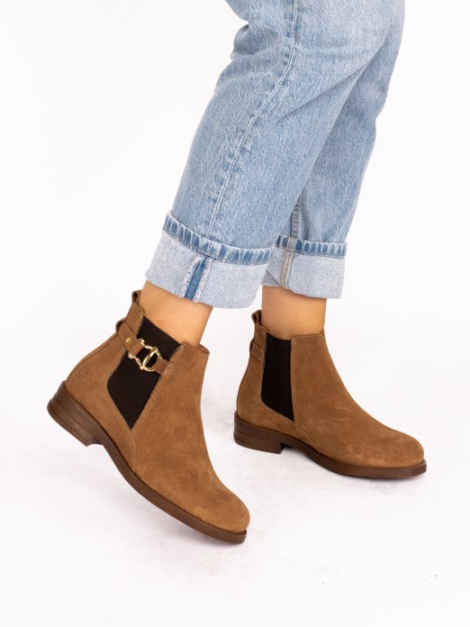 Suede Ankle Boot with Buckle