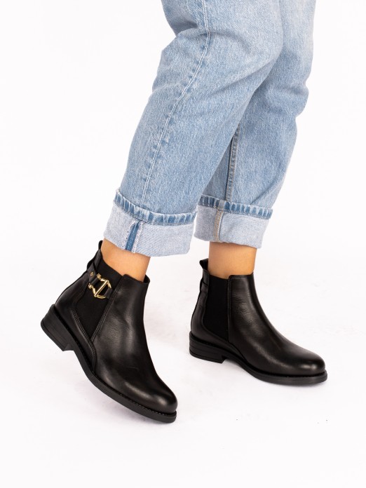 Leather Ankle Boot with Buckle