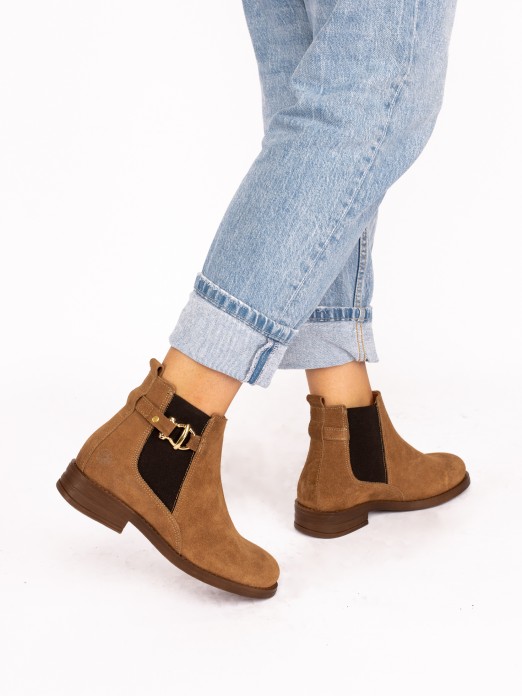 Suede Ankle Boot with Buckle