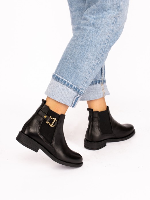 Leather Ankle Boot with Buckle