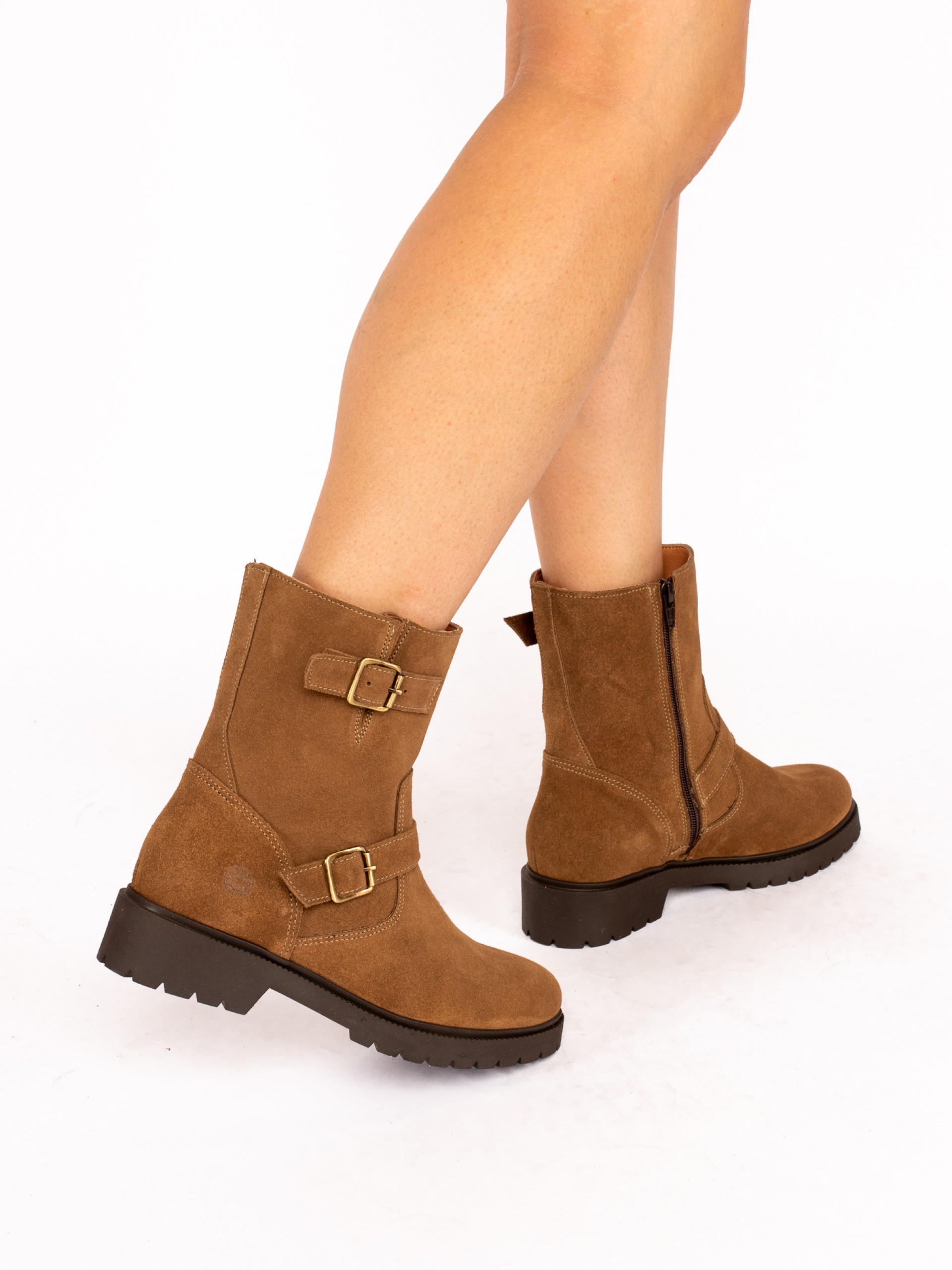 Low Biker Boots in Suede with Buckles