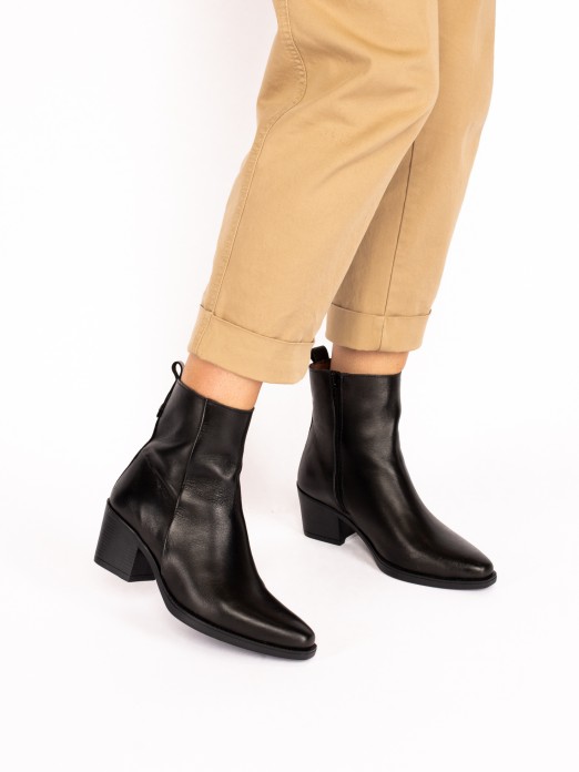 Western-Style Ankle Boot in Leather