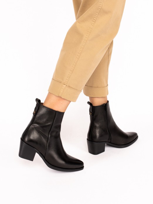 Western-Style Ankle Boot in Leather