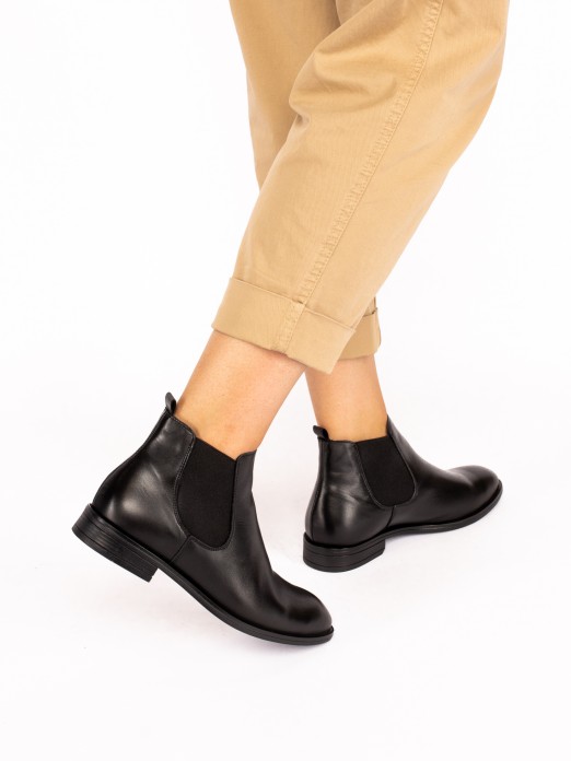 Leather Elastic Ankle Boot