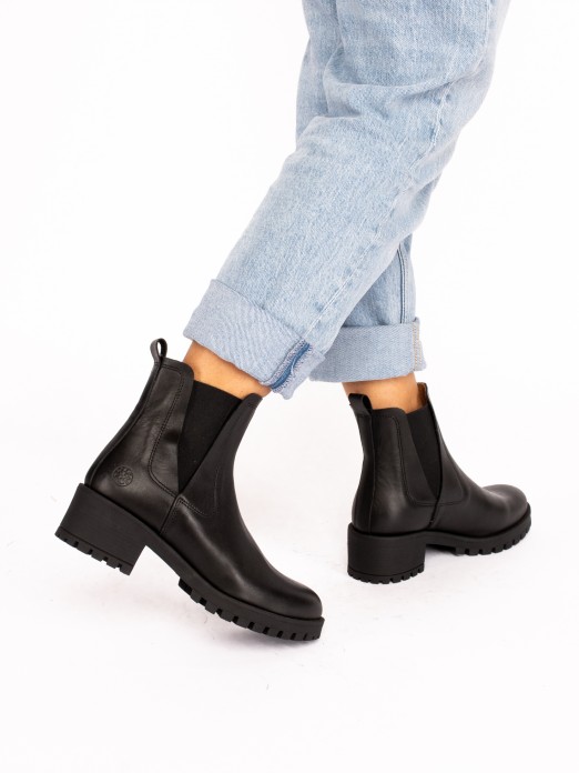 Leather Ankle Boots with Structured Sole