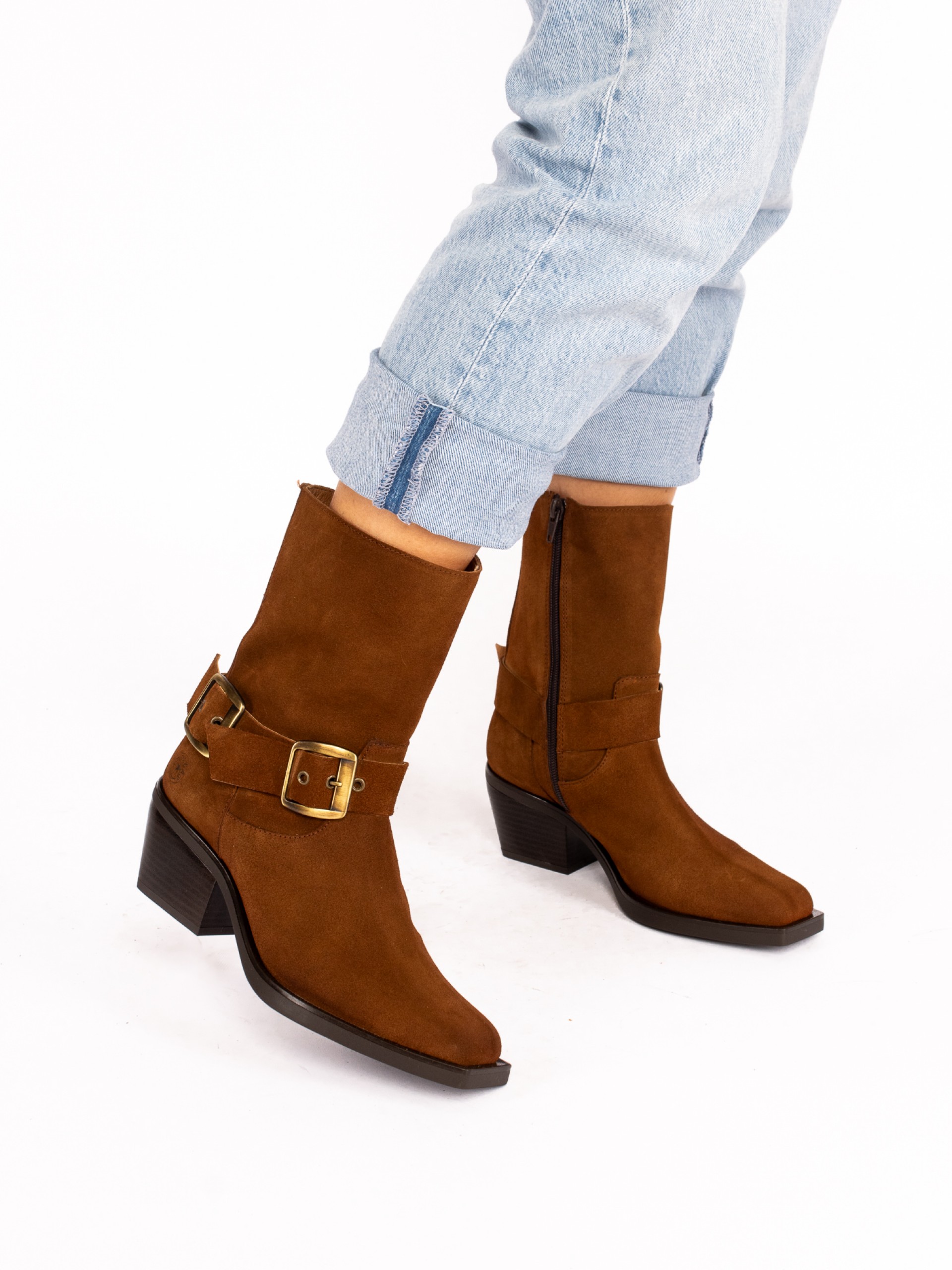 Mid-Calf Biker Boots in Suede