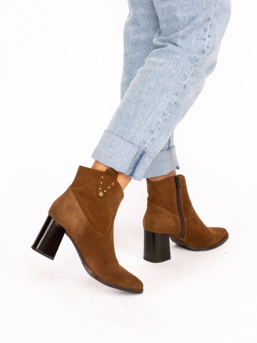 High-Heel Suede Boot with Studs