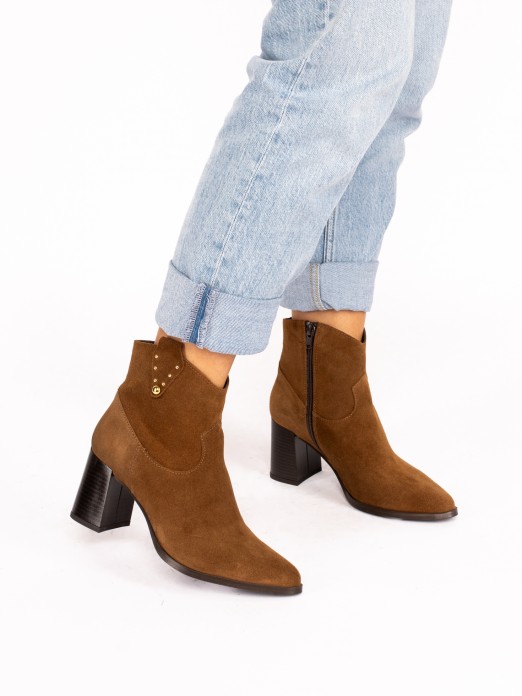 High-Heel Suede Boot with Studs