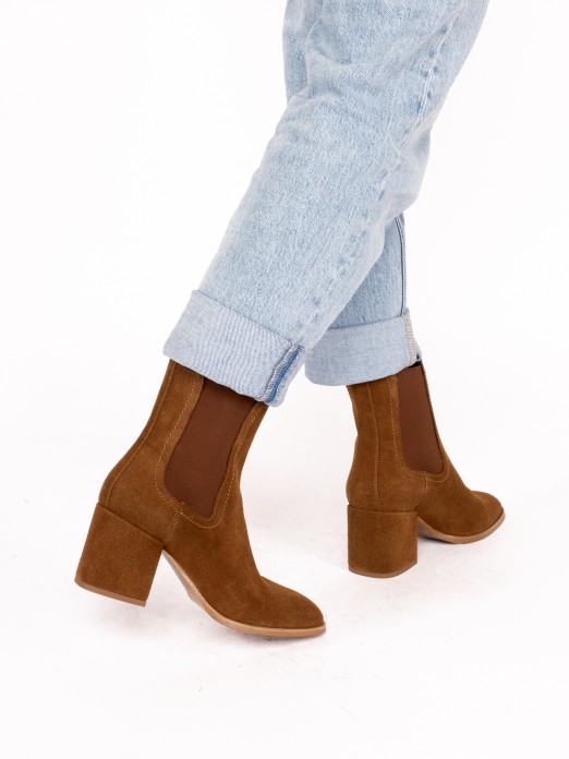 High-Heel Suede Boot with Elastic