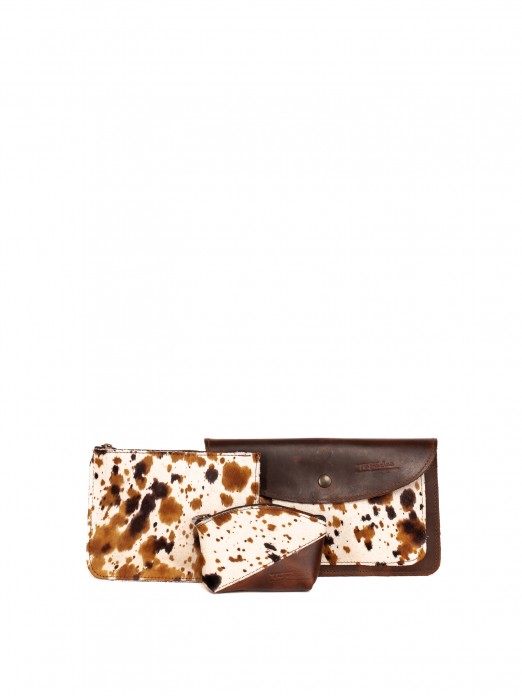 Leather Round Wallet with Fur