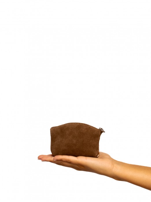 Suede Round Wallet with Fur