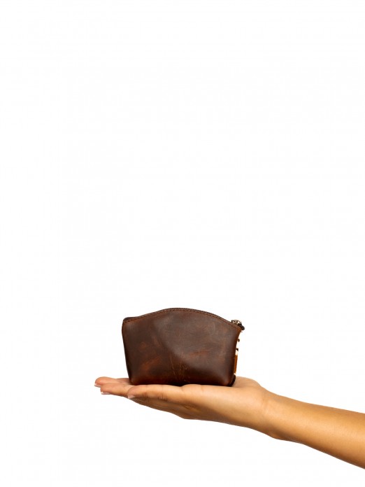 Leather Round Wallet with Fur