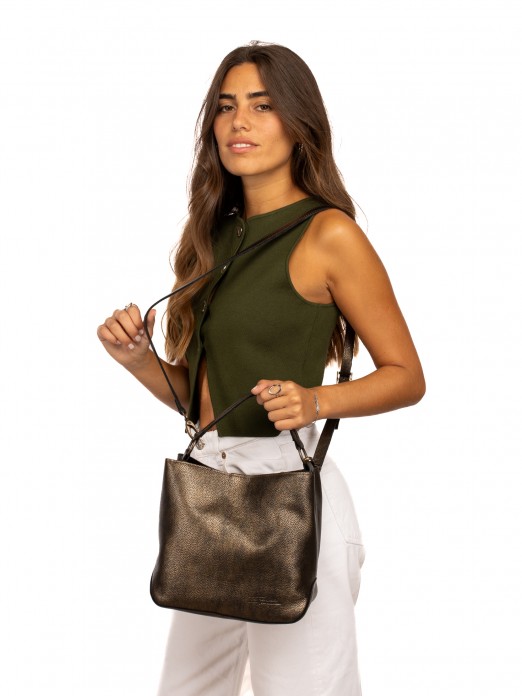 Hand and Shoulder Bag in Metallic Leather