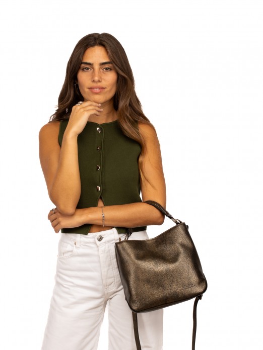 Hand and Shoulder Bag in Metallic Leather