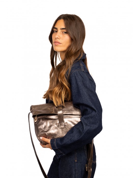 Metallic Leather Crossbody Bag With Tassel Embelli