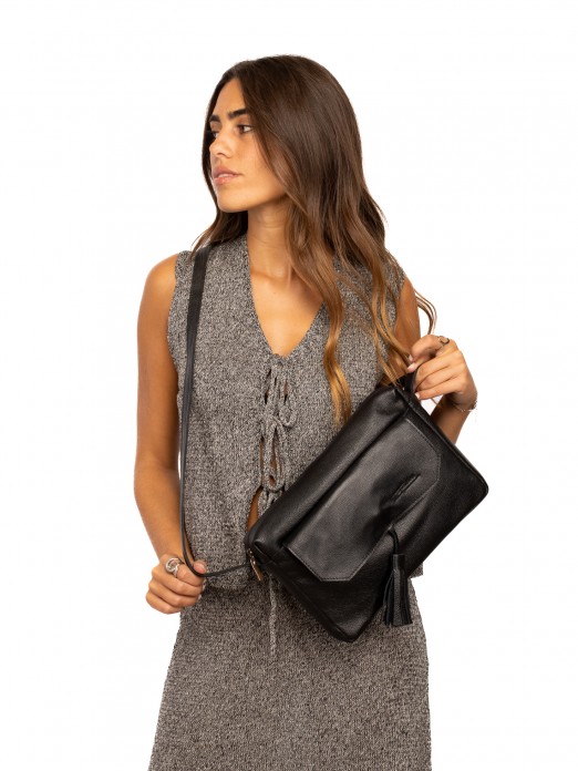 Leather Crossbody Bag With Tassel Embellishment