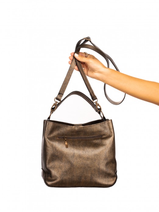 Hand and Shoulder Bag in Metallic Leather