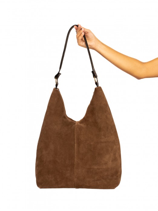 Suede Shoulder Bag with Metallic Details