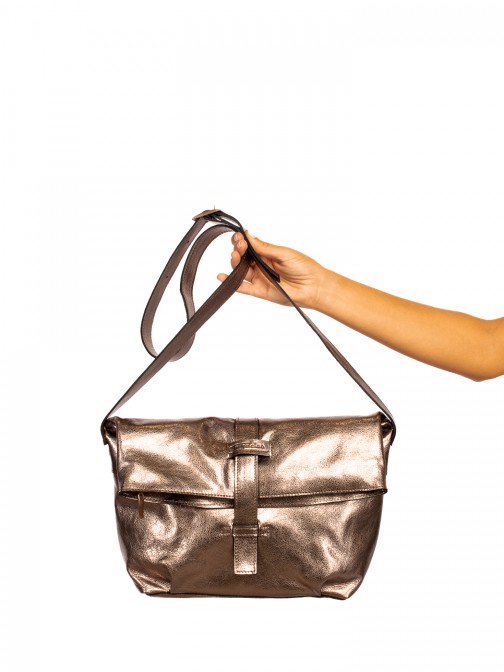 Metallic Leather Crossbody Bag With Tassel Embelli