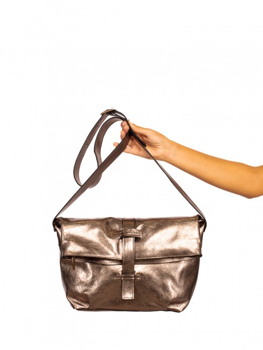 Metallic Leather Crossbody Bag With Tassel Embelli