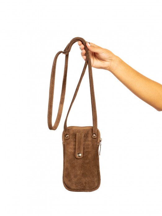 Suede Mobile Phone Bag with Fu