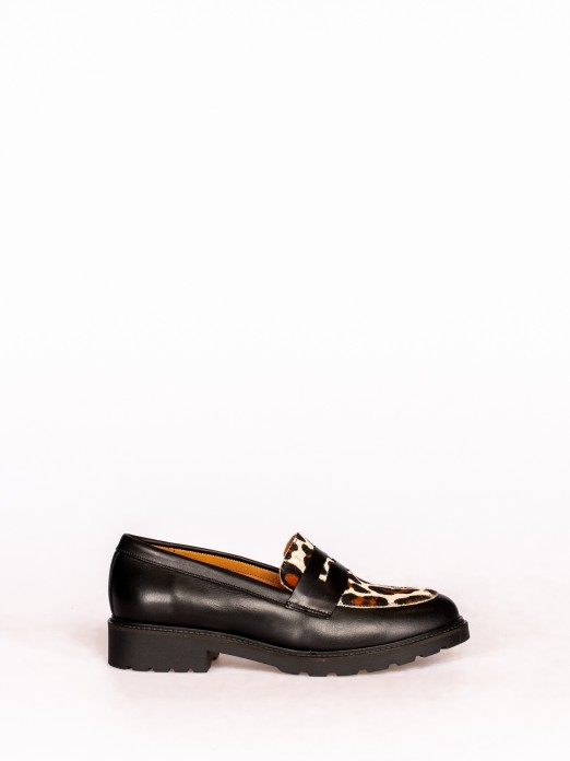 Leather Loafer with Fur Animal Print