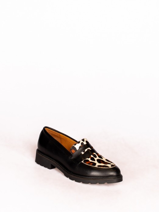 Leather Loafer with Fur Animal Print