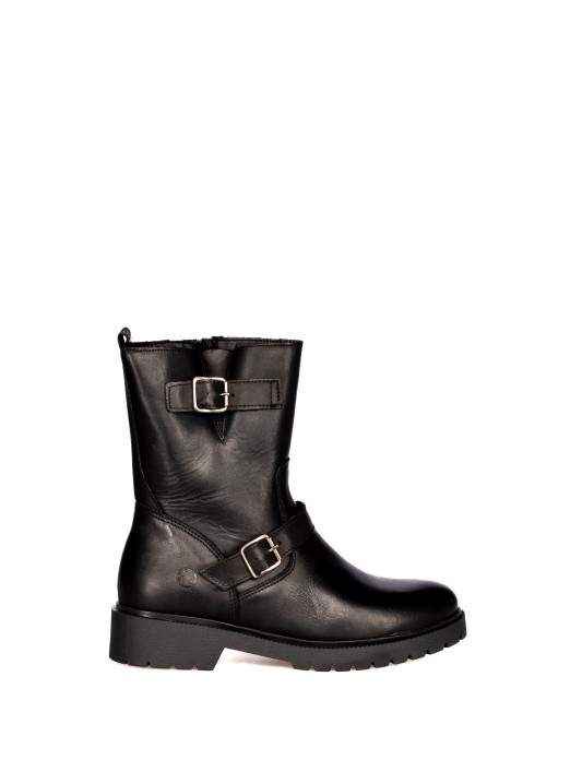 Leather Biker Boot with Buckles