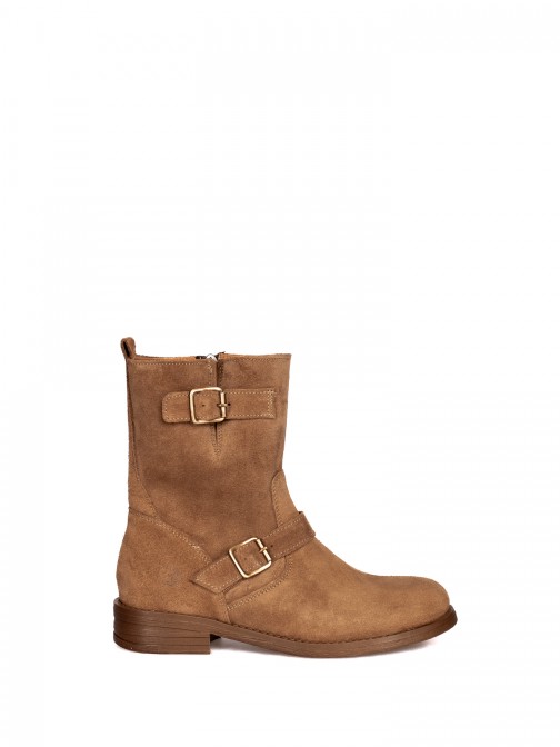 Suede Biker Ankle Boot with Buckles