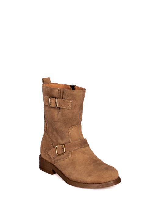 Suede Biker Ankle Boot with Buckles