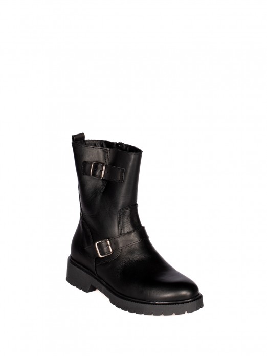 Leather Biker Boot with Buckles