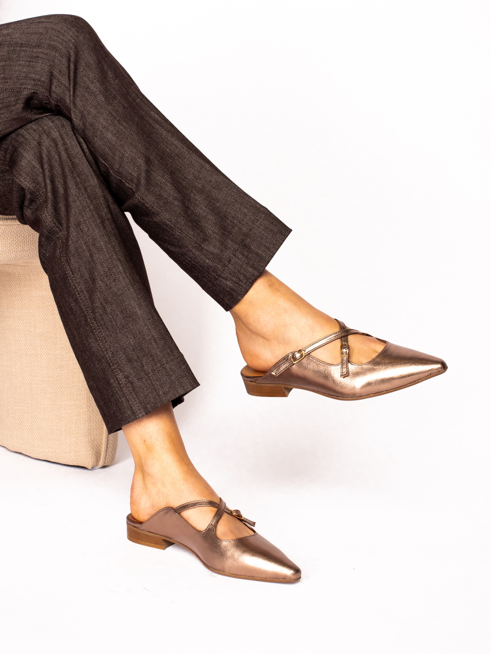 Laminated Leather Mule with Buckles