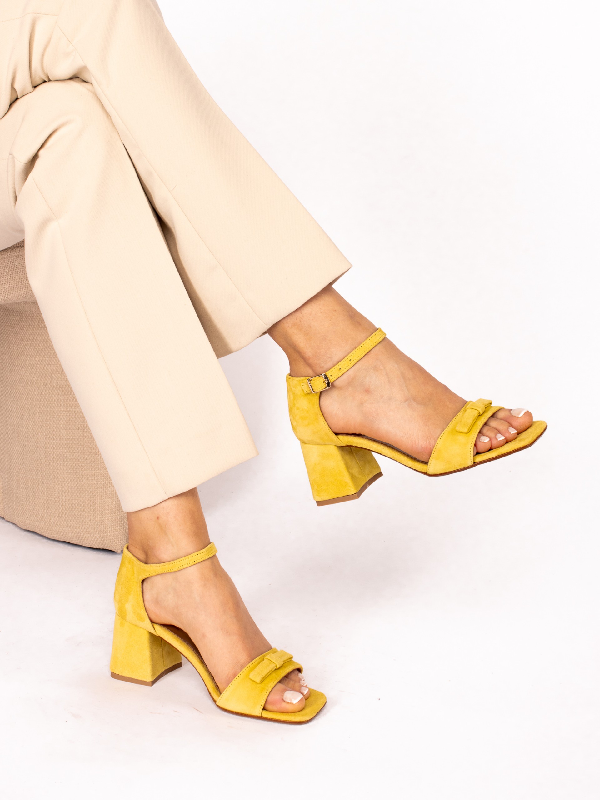 High Heel Sandal with Bow Detail in Suede