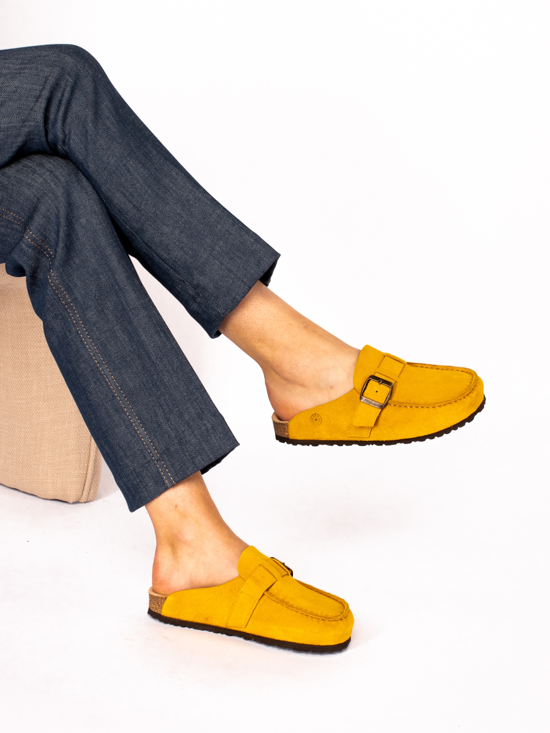 Suede Clogs with Buckle