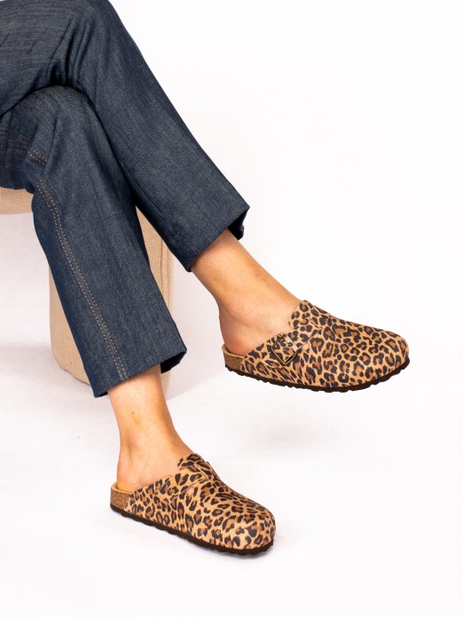 Animal Print Suede Clogs