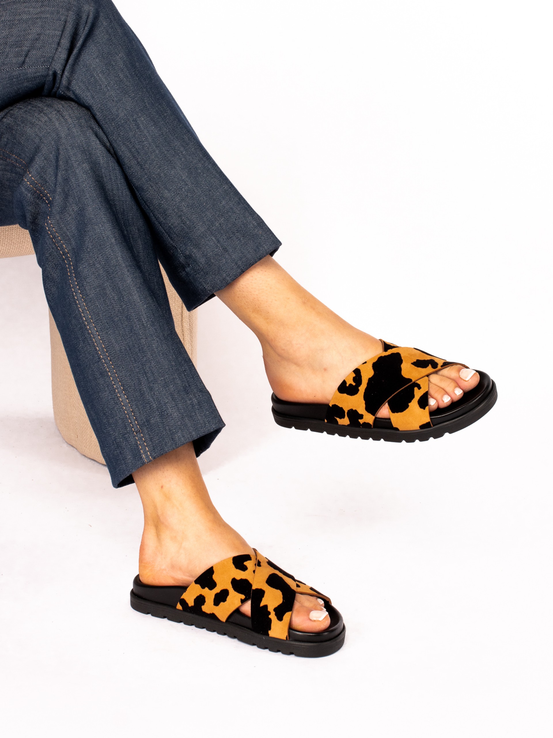 Organic Flip Flops with Animal Print Stripes