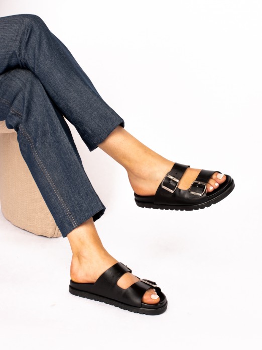 Chinelo Bio com Duas Fivelas em Pele