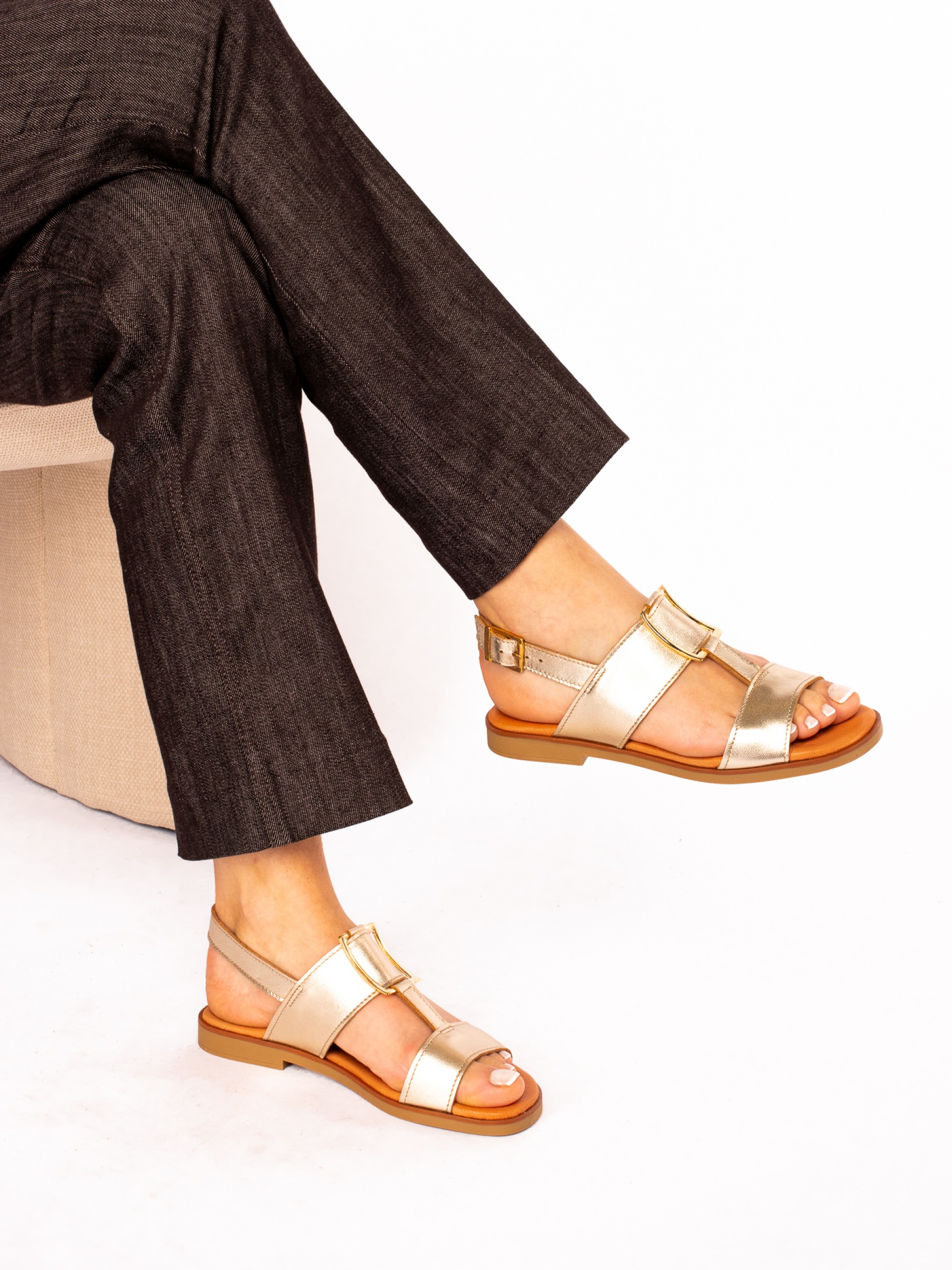 Leather Sandals with Golden Detail
