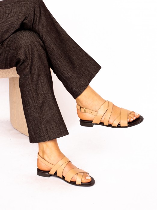 Flat Multiple Strap Leather Sandal