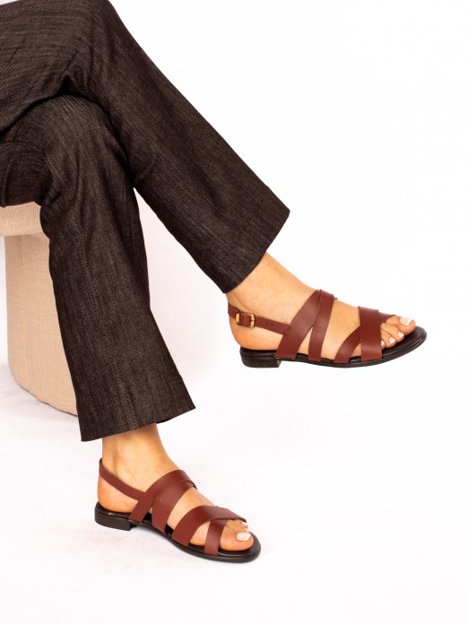 Flat Multiple Strap Leather Sandal