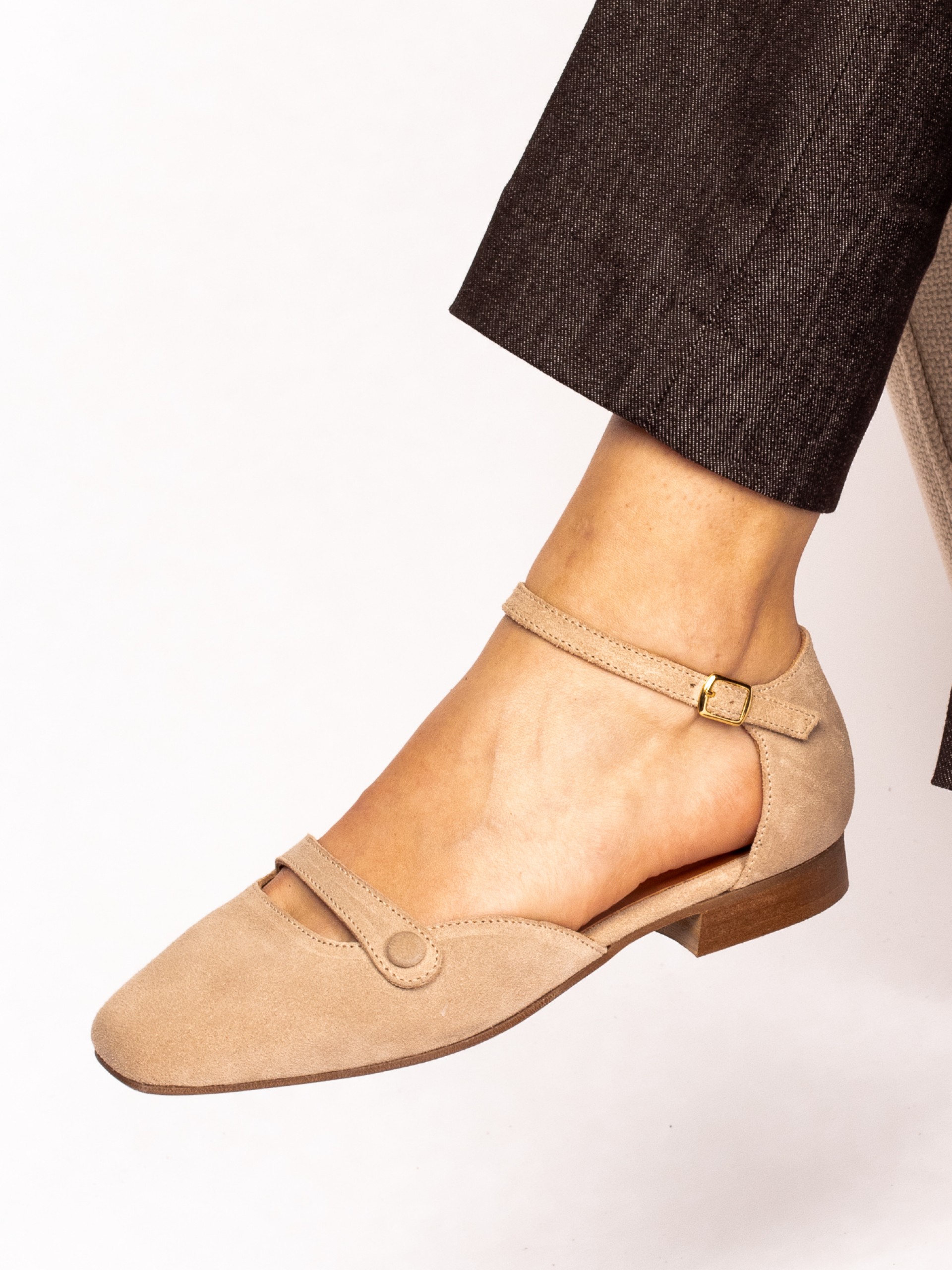 Suede button detail shoe