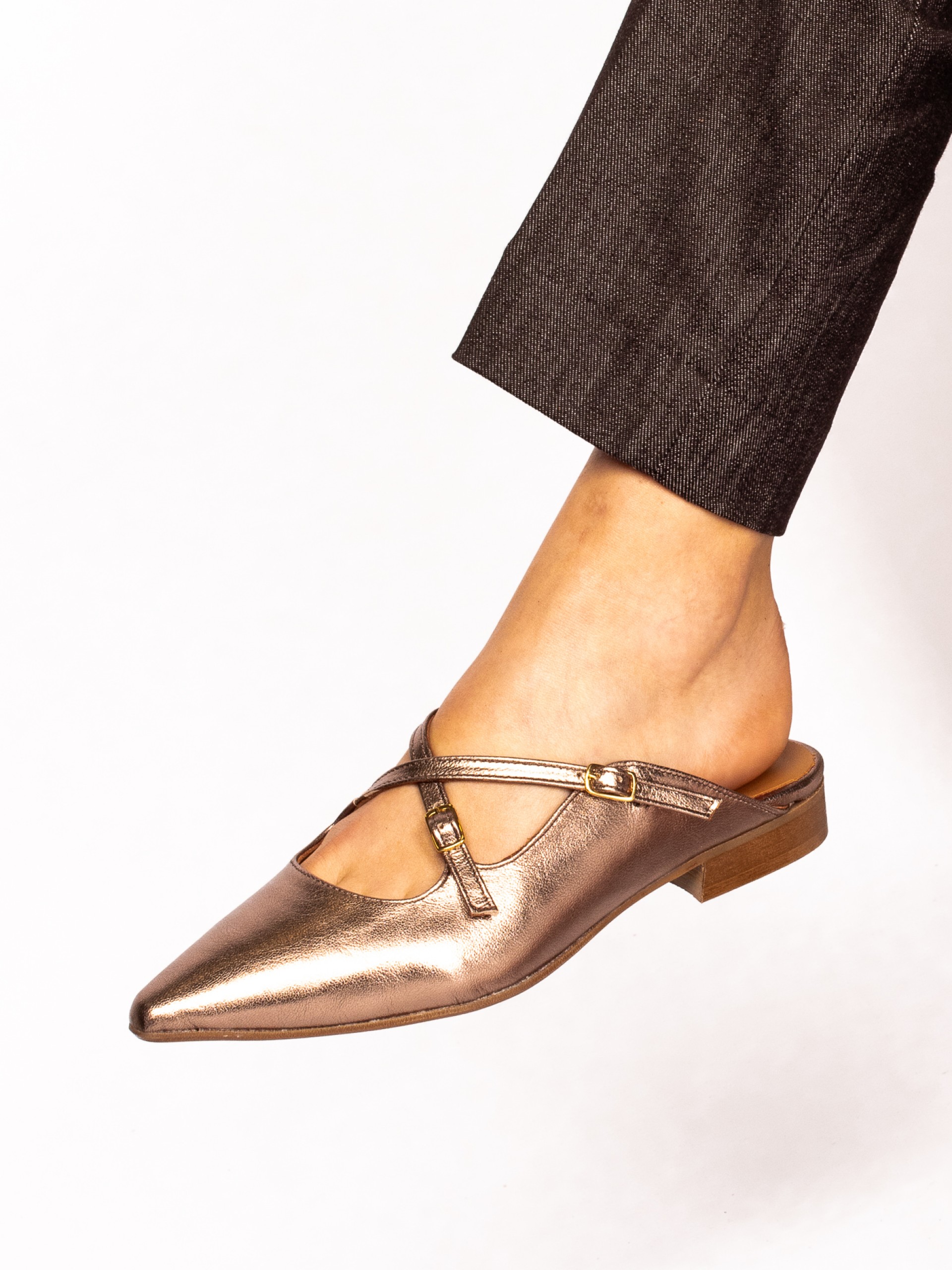Laminated Leather Mule with Buckles