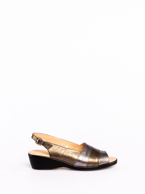 Combined Leather Wedge Sandal