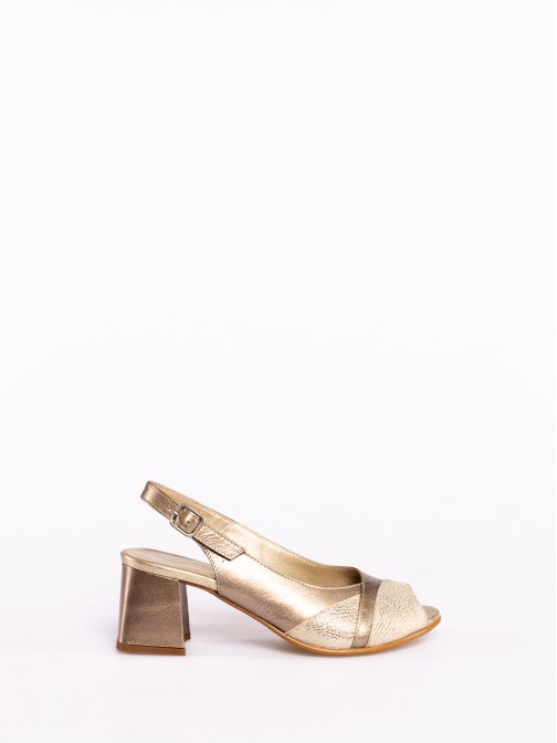 Combined Leather High Heel Sandal