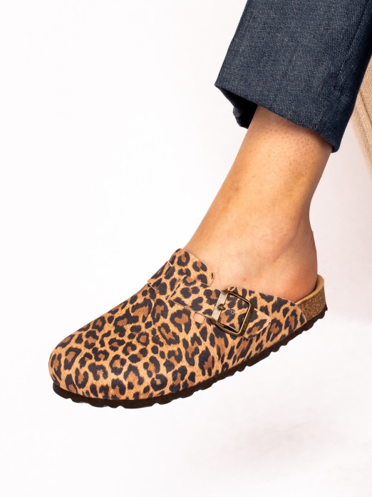 Animal Print Suede Clogs